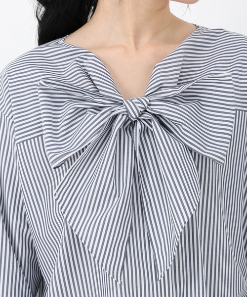 STRAWBERRY-FIELDS（ストロベリーフィールズ）の「シルキーストライプ/シルキーブロード_ボウタイシャツ（シャツ/ブラウス・レディース・ストライプ/ホワイト・2）」の8枚目の写真