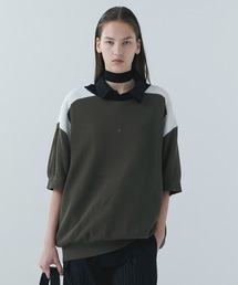 CULLNI | Airy Mesh Contrast Panel Short Sleeve Knit(ニット/セーター)