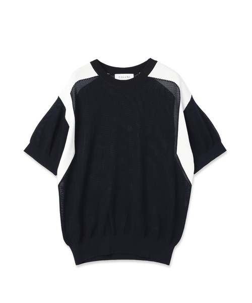 CULLNI(クルニ)の「Airy Mesh Contrast Panel Short Sleeve Knit(ニット/セーター・メンズ・アッシュブラウン/ダークネイビー/ダークグレー/ブラック・0/2/1)」の4枚目の写真