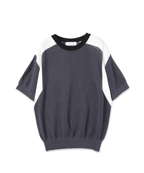 CULLNI(クルニ)の「Airy Mesh Contrast Panel Short Sleeve Knit(ニット/セーター・メンズ・アッシュブラウン/ダークネイビー/ダークグレー/ブラック・0/2/1)」の3枚目の写真