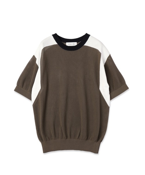 CULLNI(クルニ)の「Airy Mesh Contrast Panel Short Sleeve Knit(ニット/セーター・メンズ・アッシュブラウン/ダークネイビー/ダークグレー/ブラック・0/2/1)」の6枚目の写真