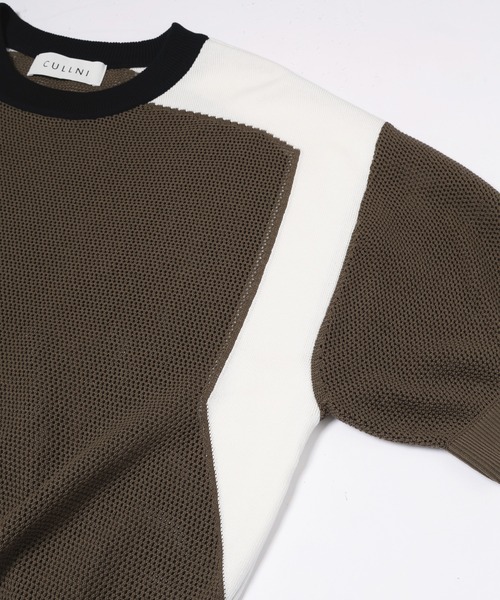 CULLNI(クルニ)の「Airy Mesh Contrast Panel Short Sleeve Knit(ニット/セーター・メンズ・アッシュブラウン/ダークネイビー/ダークグレー/ブラック・0/2/1)」の9枚目の写真