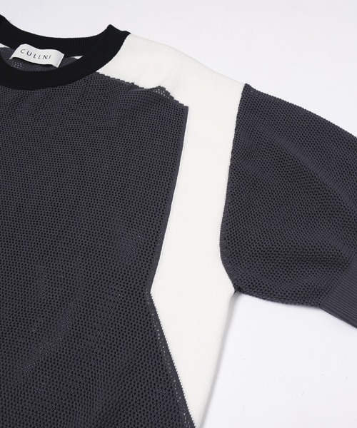 CULLNI(クルニ)の「Airy Mesh Contrast Panel Short Sleeve Knit(ニット/セーター・メンズ・アッシュブラウン/ダークネイビー/ダークグレー/ブラック・0/2/1)」の12枚目の写真