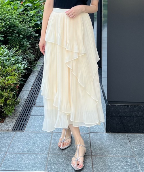 AND COUTURE(アンドクチュール)の「ティアードプリーツスカート(スカート・レディース・グリーン/アイボリー/ブラック・FREE)」の20枚目の写真