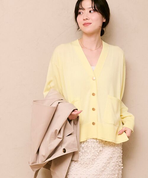 le.coeur blanc（ルクールブラン）の「ウォッシャブル刺繍Vネックカーデ（カーディガン/ボレロ・レディース・イエロー/ホワイト系その他/サックスブルー/ネイビー・38）」の4枚目の写真