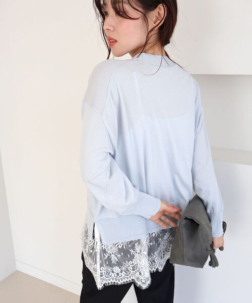 le.coeur blanc（ルクールブラン）の「ウォッシャブル刺繍Vネックカーデ（カーディガン/ボレロ・レディース・イエロー/ホワイト系その他/サックスブルー/ネイビー・38）」の8枚目の写真