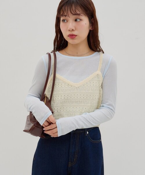 DISCOAT(ディスコート)の「【umm.】透かし編みニットキャミソール(ニット/セーター・レディース・アイボリー/グレー/ネイビー・FREE)」の4枚目の写真