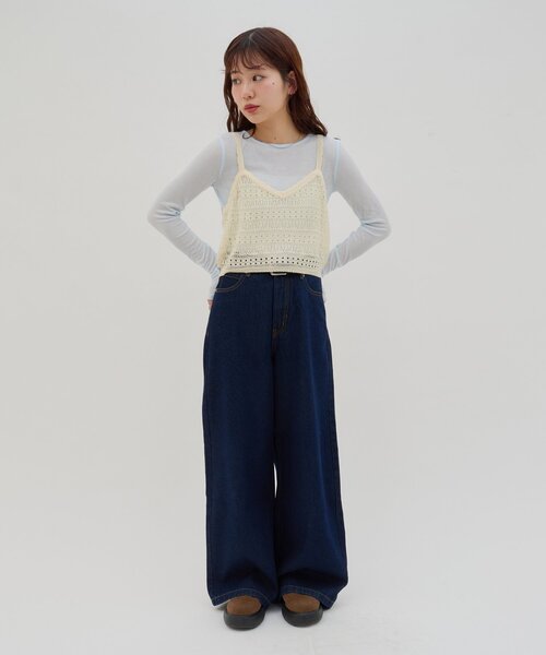 DISCOAT(ディスコート)の「【umm.】透かし編みニットキャミソール(ニット/セーター・レディース・アイボリー/グレー/ネイビー・FREE)」の6枚目の写真