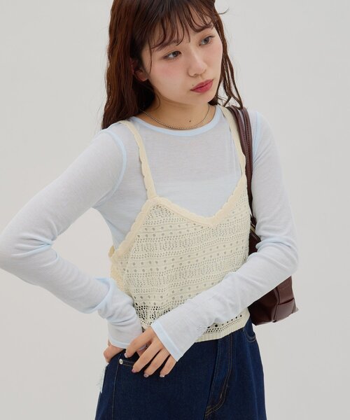 DISCOAT(ディスコート)の「【umm.】透かし編みニットキャミソール(ニット/セーター・レディース・アイボリー/グレー/ネイビー・FREE)」の7枚目の写真