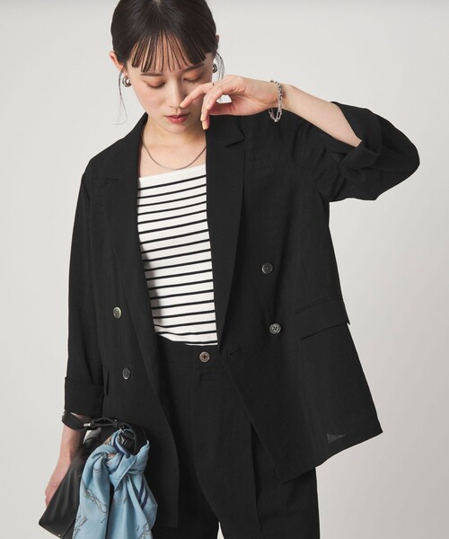 green label relaxing（グリーンレーベルリラクシング）の「【結論シリーズ】シアーエアジャケット［size SHORTあり］（テーラードジャケット・レディース・ナチュラル/ブラック/ダークブラウン/ベージュ・FREE/SHORT）」の2枚目の写真