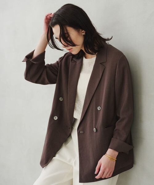 green label relaxing（グリーンレーベルリラクシング）の「【結論シリーズ】シアーエアジャケット［size SHORTあり］（テーラードジャケット・レディース・ナチュラル/ブラック/ダークブラウン/ベージュ・FREE/SHORT）」の7枚目の写真