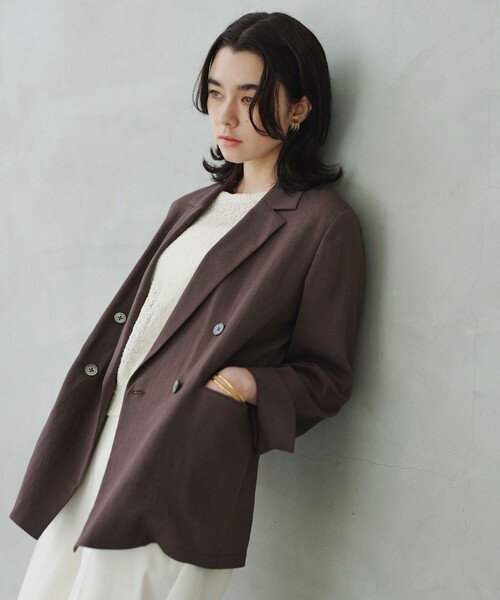 green label relaxing（グリーンレーベルリラクシング）の「【結論シリーズ】シアーエアジャケット［size SHORTあり］（テーラードジャケット・レディース・ナチュラル/ブラック/ダークブラウン/ベージュ・FREE/SHORT）」の8枚目の写真