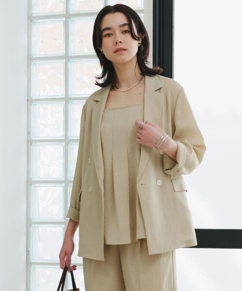 green label relaxing（グリーンレーベルリラクシング）の「【結論シリーズ】シアーエアジャケット［size SHORTあり］（テーラードジャケット・レディース・ナチュラル/ブラック/ダークブラウン/ベージュ・FREE/SHORT）」の12枚目の写真