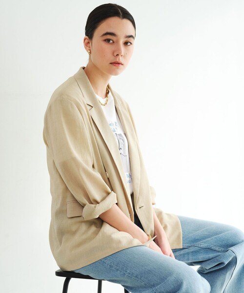 green label relaxing（グリーンレーベルリラクシング）の「【結論シリーズ】シアーエアジャケット［size SHORTあり］（テーラードジャケット・レディース・ナチュラル/ブラック/ダークブラウン/ベージュ・FREE/SHORT）」の17枚目の写真