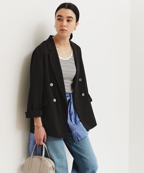 green label relaxing（グリーンレーベルリラクシング）の「【結論シリーズ】シアーエアジャケット［size SHORTあり］（テーラードジャケット・レディース・ナチュラル/ブラック/ダークブラウン/ベージュ・FREE/SHORT）」の20枚目の写真