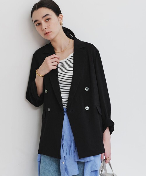 green label relaxing（グリーンレーベルリラクシング）の「【結論シリーズ】シアーエアジャケット［size SHORTあり］（テーラードジャケット・レディース・ナチュラル/ブラック/ダークブラウン/ベージュ・FREE/SHORT）」の21枚目の写真