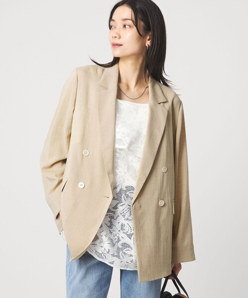 green label relaxing（グリーンレーベルリラクシング）の「【結論シリーズ】シアーエアジャケット［size SHORTあり］（テーラードジャケット・レディース・ナチュラル/ブラック/ダークブラウン/ベージュ・FREE/SHORT）」の5枚目の写真