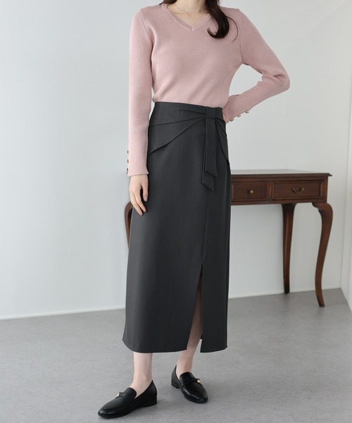 BLUEEAST(ブルーイースト)の「ウエストリボンタイトスカート(スカート・レディース・チャコールグレー/ブラック/アイボリー・MEDIUM/SMALL)」の3枚目の写真