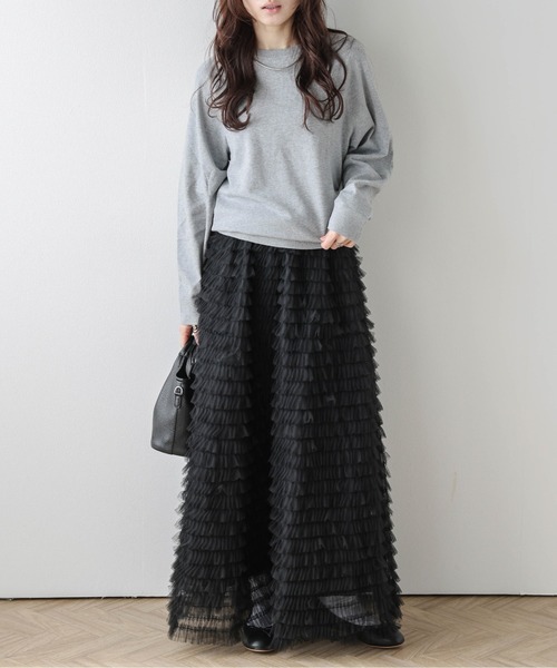 AMELY（エミリー）の「ティアードチュール フレアスカート（スカート・レディース・ブラック/ベージュ/ピンク/ホワイト・C/フリー）」の10枚目の写真