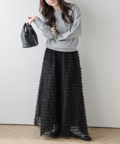 AMELY（エミリー）の「ティアードチュール フレアスカート（スカート・レディース・ブラック/ベージュ/ピンク/ホワイト・C/フリー）」の11枚目の写真