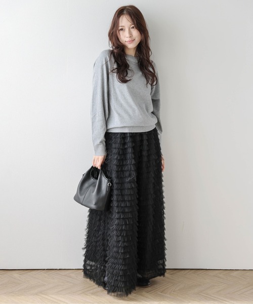 AMELY（エミリー）の「ティアードチュール フレアスカート（スカート・レディース・ブラック/ベージュ/ピンク/ホワイト・C/フリー）」の12枚目の写真