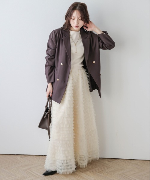 AMELY（エミリー）の「ティアードチュール フレアスカート（スカート・レディース・ブラック/ベージュ/ピンク/ホワイト・C/フリー）」の17枚目の写真