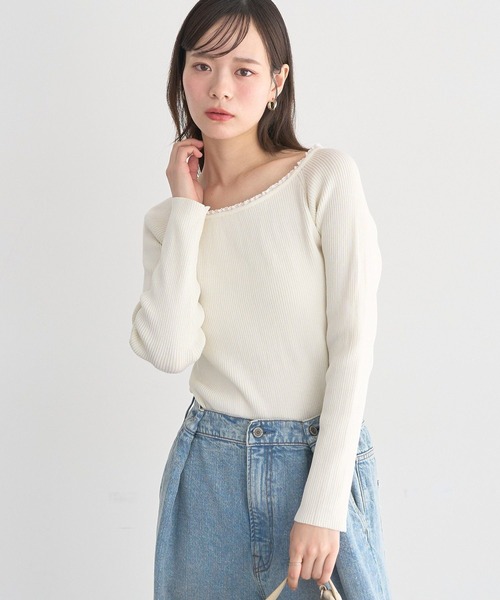 earth music&ecology（アースミュージックアンドエコロジー）の「レーストリムリブニットプルオーバー（ニット/セーター・レディース・ブラック/アイボリー/グレー・FREE）」の8枚目の写真