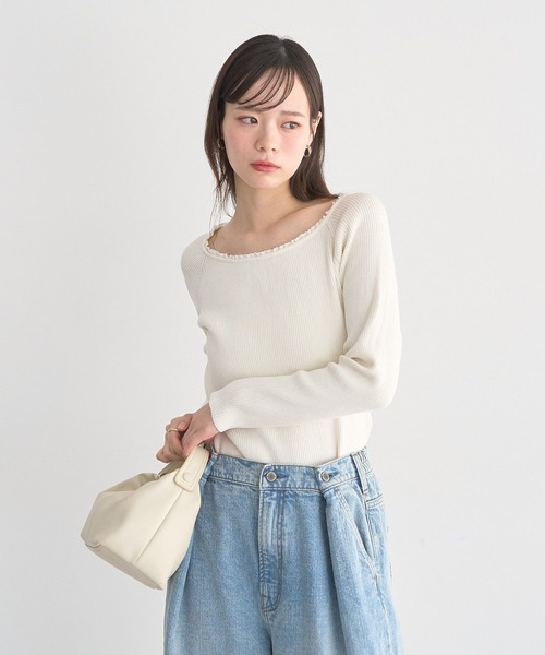earth music&ecology（アースミュージックアンドエコロジー）の「レーストリムリブニットプルオーバー（ニット/セーター・レディース・ブラック/アイボリー/グレー・FREE）」の7枚目の写真