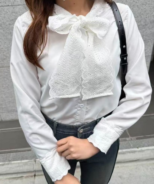 mebole(メボレ)の「レースボウタイブラウス(シャツ/ブラウス・レディース・ホワイト・FREE)」の4枚目の写真