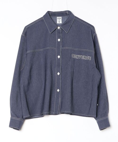 CONVERSE(コンバース)の「コンバース SYNTHETIC DENIM SHIRT L シンセティックデニムシャツ(シャツ/ブラウス・レディース・オフホワイト/ネイビー/ブラック・M/L)」の13枚目の写真