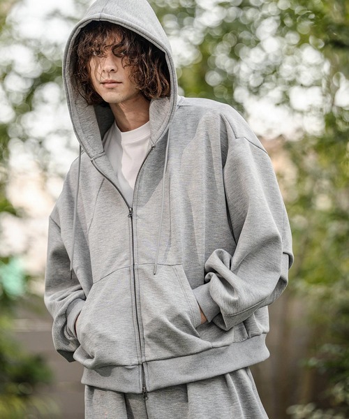 CAMBIO（カンビオ）の「mpa4060-レーヨンミックスポンチZIPフーディ（パーカー・メンズ・ミックスグレー/ブラック・M/L/XL）」の2枚目の写真