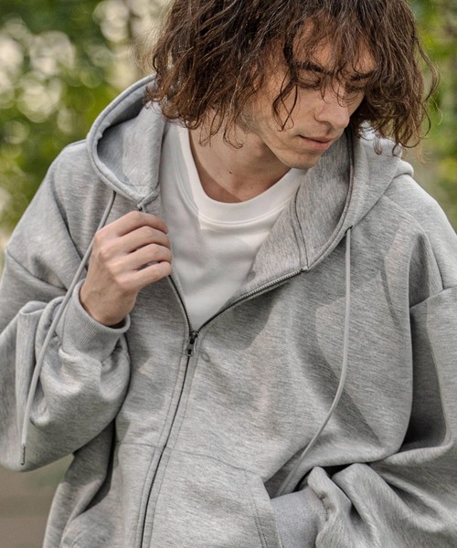 CAMBIO（カンビオ）の「mpa4060-レーヨンミックスポンチZIPフーディ（パーカー・メンズ・ミックスグレー/ブラック・M/L/XL）」の4枚目の写真