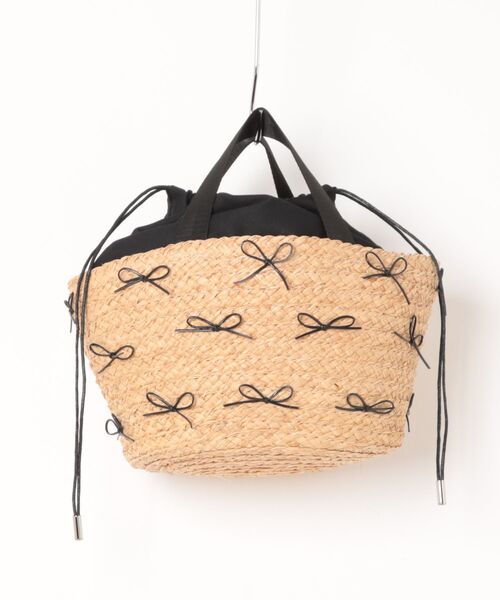 kakatoo（カカトゥ）の「カカトゥ kakatoo / ラフィアブレードリボンバッグ カゴバッグ（かごバッグ・レディース・ブラック/シルバー・FREE）」の2枚目の写真