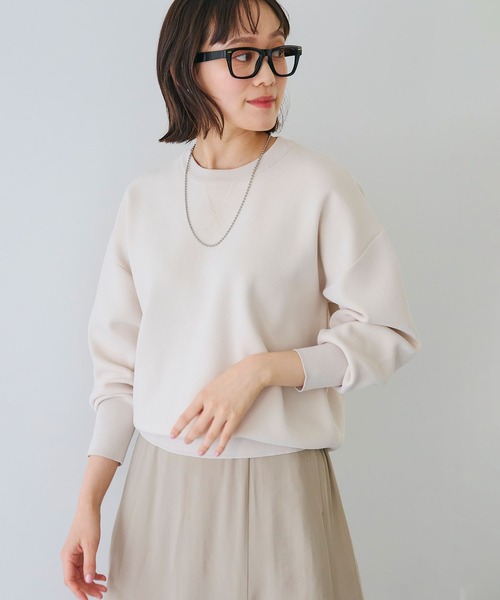 CROSS FUNCTION（クロスファンクション）の「《洗える》エブ楽 スウェットライクニットプルオーバー【CROSS FUNCTION/クロスファンクション】（ニット/セーター・レディース・アイボリー/ライトピンク・M/L/LL）」の2枚目の写真