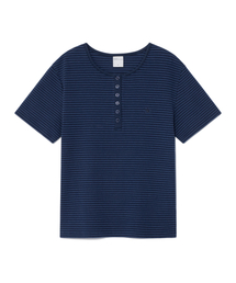(w) TCM stripe round henley neck T (navy)