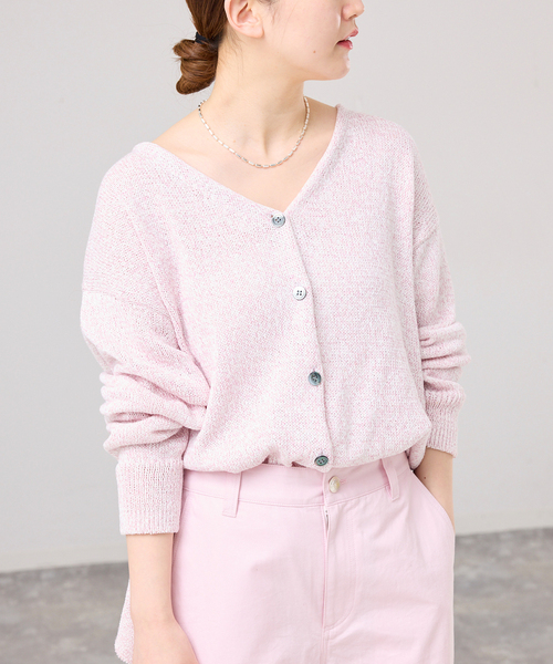 IENA（イエナ）の「ミックスヤーン  2WAY Vカーディガン（カーディガン/ボレロ・レディース・ベージュ/バーガンディー/ネイビー・FREE）」の3枚目の写真