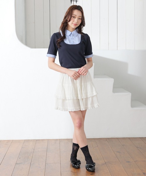 Honeys（ハニーズ）の「レイヤード風トップス（Tシャツ/カットソー・レディース・ブラウン/ネイビー系1/ネイビー/杢グレー・M/L/S）」の8枚目の写真