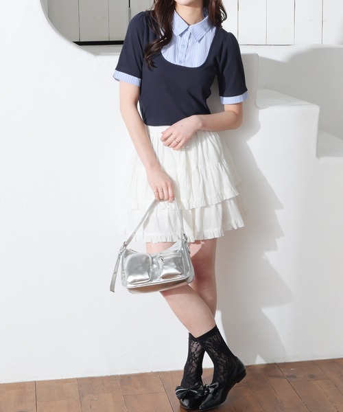 Honeys（ハニーズ）の「レイヤード風トップス（Tシャツ/カットソー・レディース・ブラウン/ネイビー系1/ネイビー/杢グレー・M/L/S）」の9枚目の写真