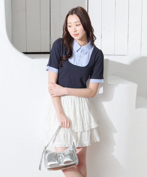 Honeys（ハニーズ）の「レイヤード風トップス（Tシャツ/カットソー・レディース・ブラウン/ネイビー系1/ネイビー/杢グレー・M/L/S）」の10枚目の写真