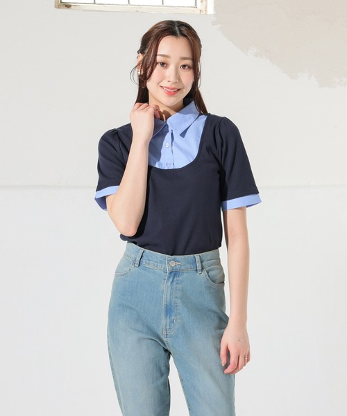 Honeys（ハニーズ）の「レイヤード風トップス（Tシャツ/カットソー・レディース・ブラウン/ネイビー系1/ネイビー/杢グレー・M/L/S）」の15枚目の写真