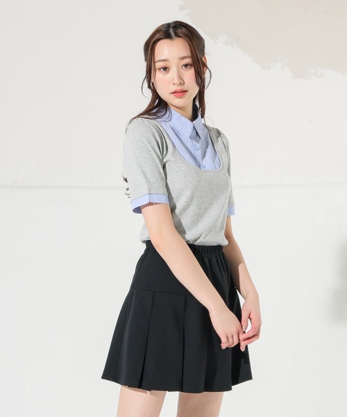 Honeys（ハニーズ）の「レイヤード風トップス（Tシャツ/カットソー・レディース・ブラウン/ネイビー系1/ネイビー/杢グレー・M/L/S）」の18枚目の写真