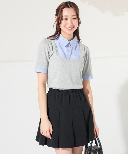 Honeys（ハニーズ）の「レイヤード風トップス（Tシャツ/カットソー・レディース・ブラウン/ネイビー系1/ネイビー/杢グレー・M/L/S）」の19枚目の写真