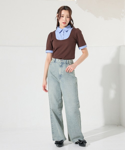 Honeys（ハニーズ）の「レイヤード風トップス（Tシャツ/カットソー・レディース・ブラウン/ネイビー系1/ネイビー/杢グレー・M/L/S）」の21枚目の写真