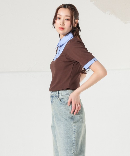 Honeys（ハニーズ）の「レイヤード風トップス（Tシャツ/カットソー・レディース・ブラウン/ネイビー系1/ネイビー/杢グレー・M/L/S）」の22枚目の写真