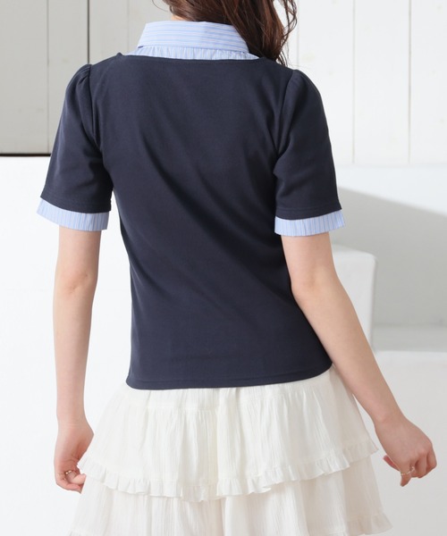 Honeys（ハニーズ）の「レイヤード風トップス（Tシャツ/カットソー・レディース・ブラウン/ネイビー系1/ネイビー/杢グレー・M/L/S）」の5枚目の写真
