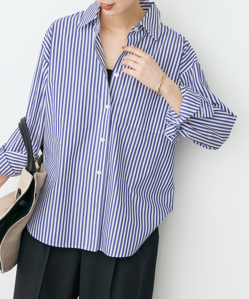 Spick & Span(スピックアンドスパン)の「《新色有り / 追加2》50コットンコンパクトシャツ(シャツ/ブラウス・レディース・その他10/ホワイト/マルチ/サックスブルー・FREE)」の1枚目の写真