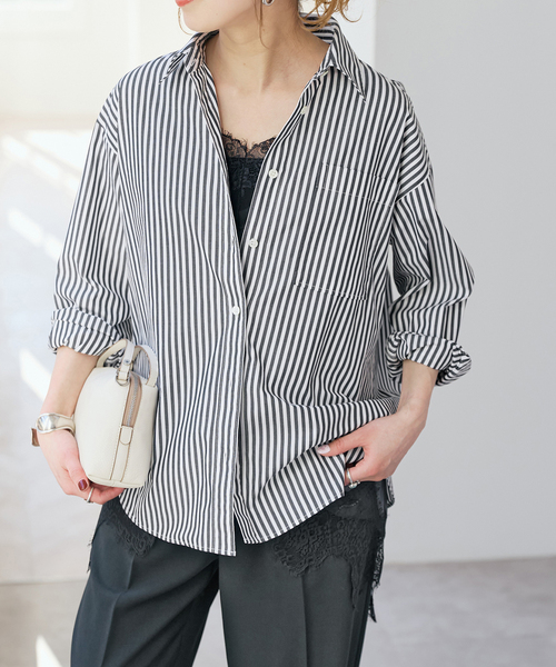 Spick & Span(スピックアンドスパン)の「《新色有り / 追加2》50コットンコンパクトシャツ(シャツ/ブラウス・レディース・その他10/ホワイト/マルチ/サックスブルー・FREE)」の4枚目の写真