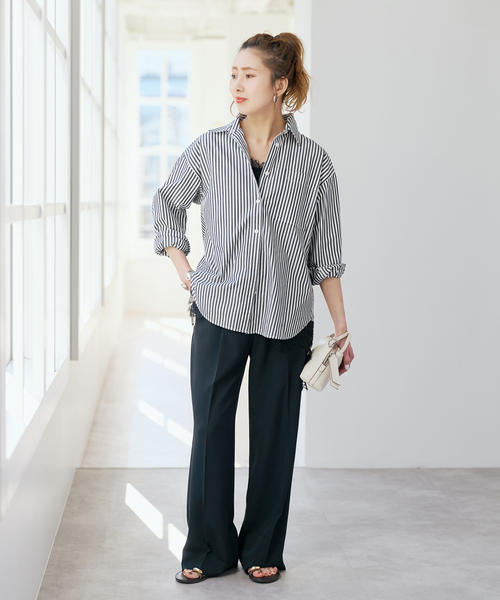 美品　Spick and Span　50コットンコンパクトシャツ　ストライプ 美品 スピックアンドスパン 50コットンコンパクトシャツ ブラウン