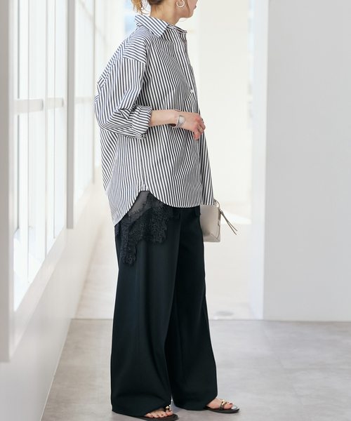 Spick & Span(スピックアンドスパン)の「《新色有り / 追加2》50コットンコンパクトシャツ(シャツ/ブラウス・レディース・その他10/ホワイト/マルチ/サックスブルー・FREE)」の5枚目の写真