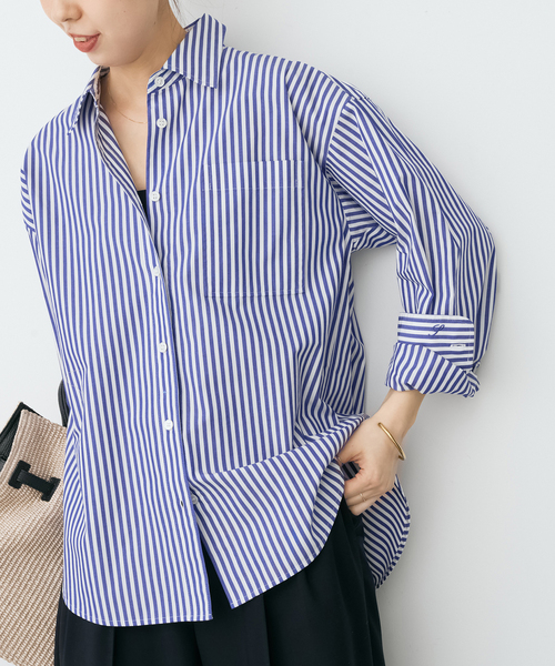 Spick & Span(スピックアンドスパン)の「《新色有り / 追加2》50コットンコンパクトシャツ(シャツ/ブラウス・レディース・その他10/ホワイト/マルチ/サックスブルー・FREE)」の9枚目の写真